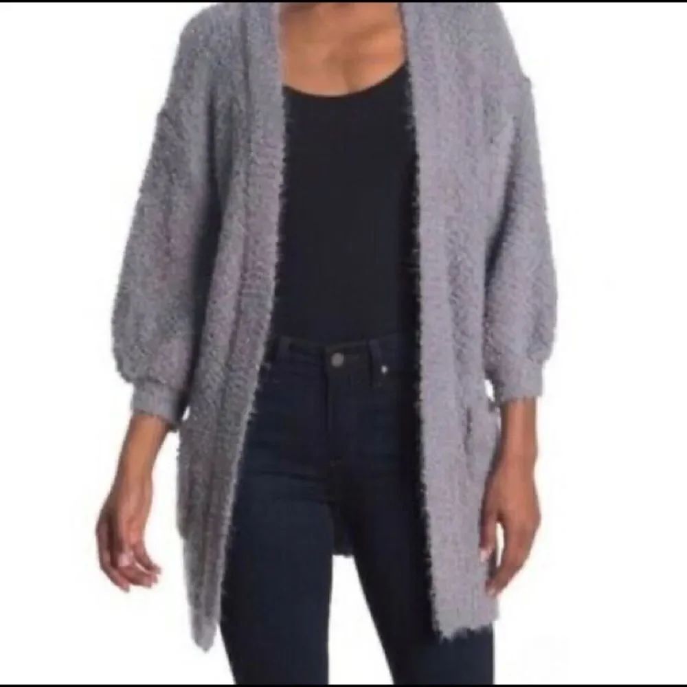 ✨ FRNCH Open Cardigan Fuzzy Popcorn Textured Eyelash Gray ✨